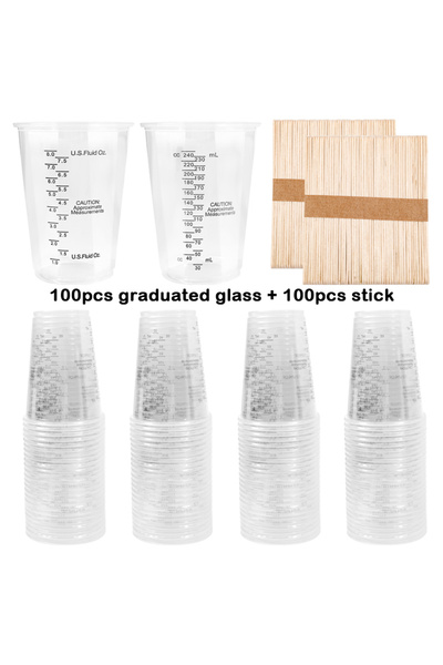 choice2 250 مل 100 قطعة مع 100 عصا FAIS DU 8 أونصة أكواب قياس للاستخدام مرة واحدة مع أعواد تحريك بلاستيكية إيبوكسي R
