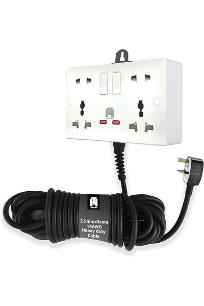 HASSAN Extension Double Universal Socket with Heavy Duty Power Cord (5m)