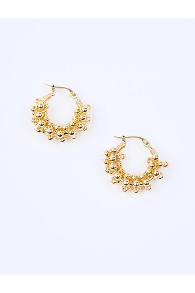 Jimmy Key Gold Color Ball Figured Hoop Earrings
