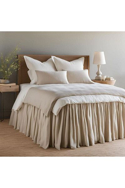 shules collection كشكشة كتان ريفي أنيق - تنورة سرير طبيعية ناعمة مقاس 90 × 200