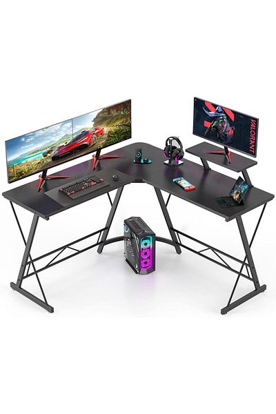 Generic L-Shaped Gaming Table, Home Gaming Desk, Writing Workstation,Corner Computer Table 129x46x74cm Black