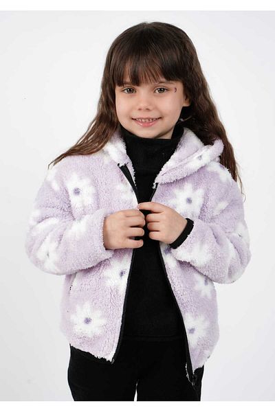 DUBLİNO KİDS Girls Floral Welsoft Single Top Plush Sweatshirt Cardigan Jacket
