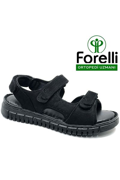 Forelli Πάπρικα Γνήσιο Δέρμα Comfort Ορθοπεδικά Γυναικεία Σανδάλια ΜΑΥΡΟ