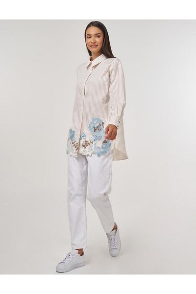KYR Embroidery Appliqued Cotton Tunic Beige