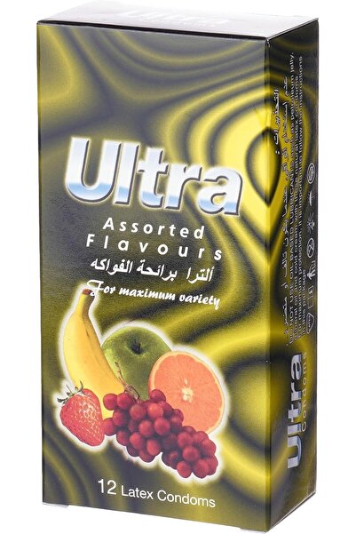 ULTRA واقيات ذكرية مضلعة بنكهات مختلفة مع نقاط خارجية، 12 قطعة