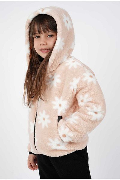 DUBLİNO KİDS Girls Floral Welsoft Single Top Plush Sweatshirt Cardigan Jacket