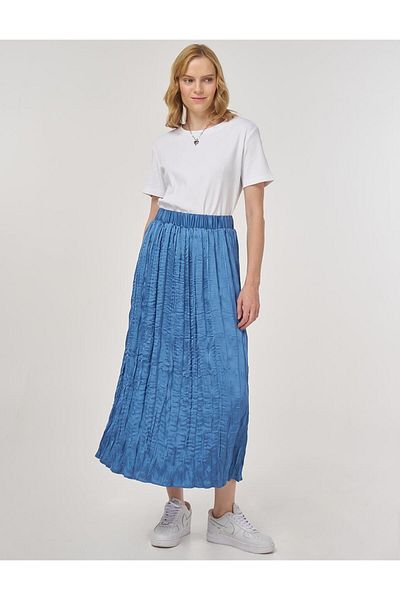Kayra Crush Satin Skirt Indigo
