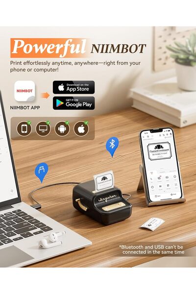NiiMbot B21 Bluetooth Label Printer, Thermal Label Maker for Home, Office, Business, 50×30mm, Black