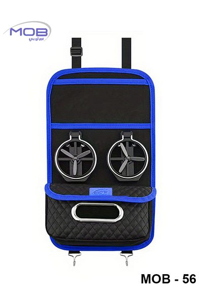 Mob Car Seat Back Organizer with Dual Cup Holders, Tissue Dispenser, and Storage Pocket MOB-56 Blue