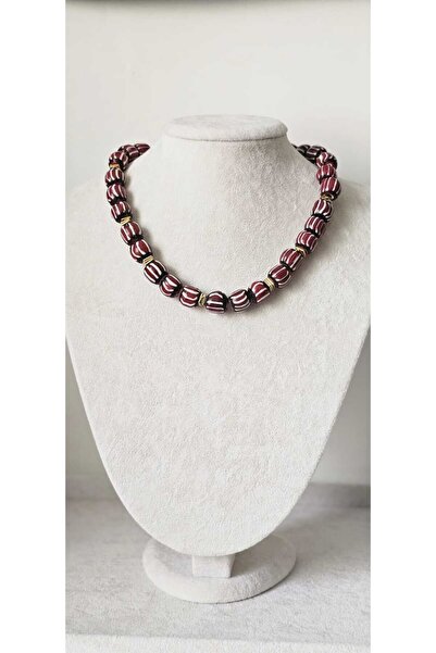 Lunaterra Doğaltaş Afrika Chevron Cam Boncuk Kolye