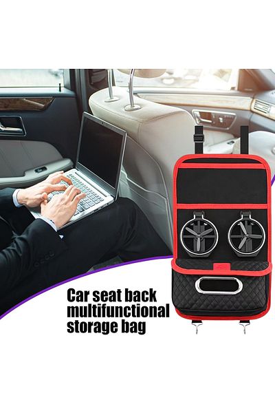 Mob Car Seat Back Organizer with Dual Cup Holders, Tissue Dispenser, and Storage Pocket MOB-56 Red