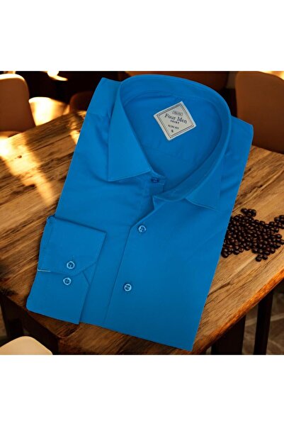 EREN STYLE Κλασικό λινό 100% βαμβακερό μακρυμάνικο μπλε πουκάμισο (κανονική ε...