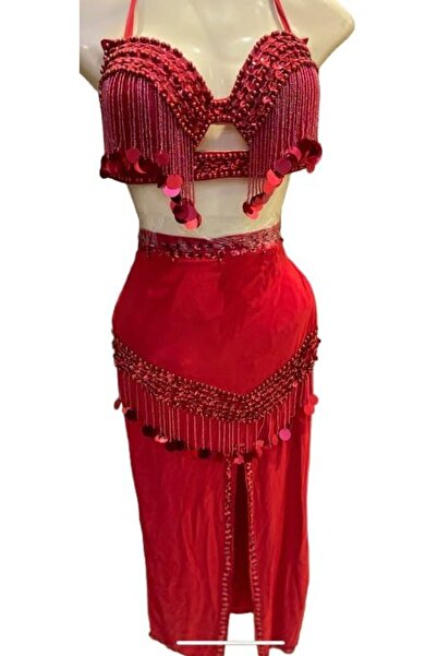Generic 2 Piece Oriental Dance Suit Lycra Fabric Free Size Wear Up To 65K Red