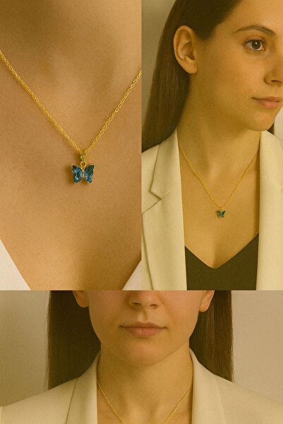 Karem Jewellery قلادة نسائية أنيقة على شكل فراشة من حجر أكوامارين