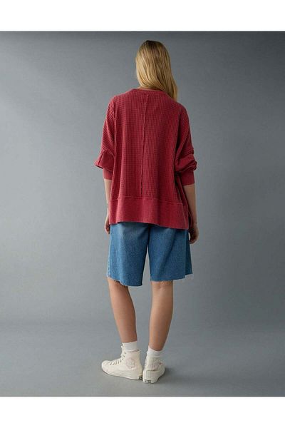 AMERICAN EAGLE AE Big Hug Crew Neck Waffle Sweatshirt