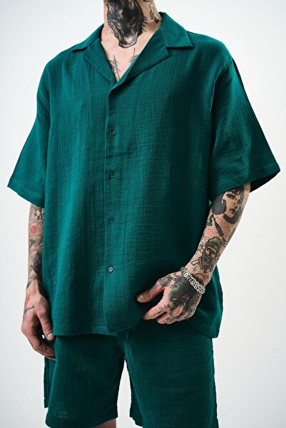 Respire Men's Short Sleeve Oversize Muslin Shirt Çağla