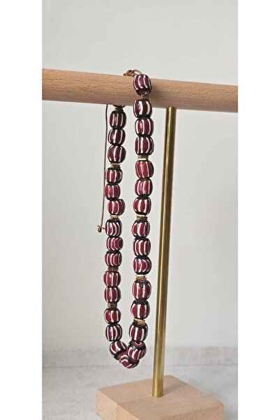 Lunaterra Doğaltaş Afrika Chevron Cam Boncuk Kolye