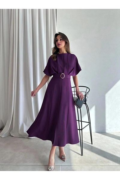 MAMMY Rochie mov de damă cu curea și fante Midi 583292
