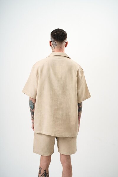 Respire Ανδρικό κοντομάνικο πουκάμισο μουσελίνας Oversize Μπεζ