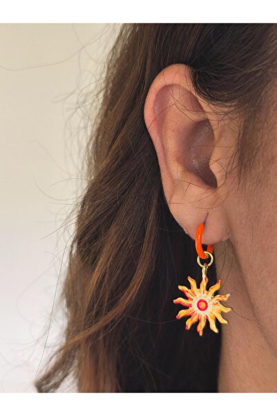 VOBEEYKU Orange Yellow Colored Dangle Sun Earrings