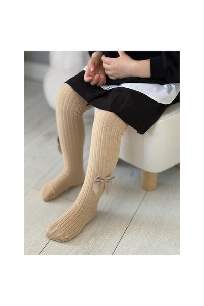 Mixbo Tights for Girls with Small Bow, Mixbo, Cream, 6-8 years