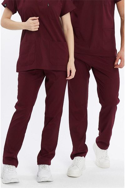Çatı Medikal Happiness Basic - Lycra Doctor Nurse Scrubs Single Bottom Surgical Jersey (Unisex), Burgundy