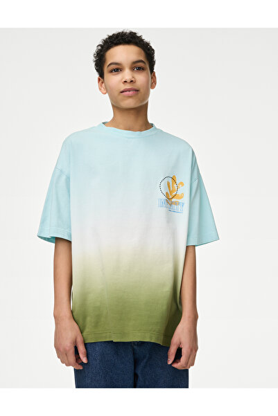 Marks & Spencer Saf Pamuk Ombre Yazılı T‑Shirt (2–16 Yaş)