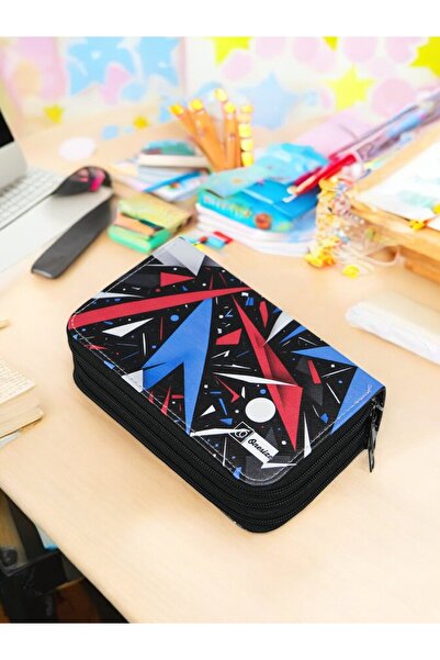 OneSize Suport stilou Prisme Albastru-Roșu Trei Compartimente Piele Vegană (Husă pentru creion)