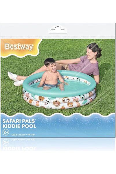 BESTWAY Safari Pals™ Children’s Inflatable Pool – 102 cm × 25 cm (3‑Ring Kiddie Pool)