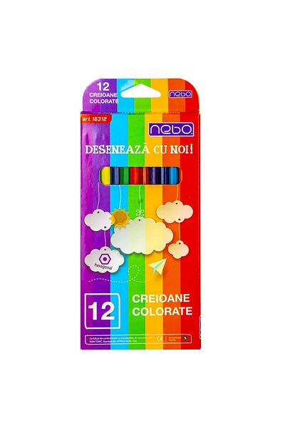 NEBO Colored pencils, hexagonal, body in writing color, wood, set of 12 colors