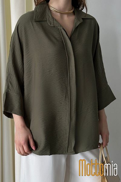 mottomia Women's Linen Buttoned Shirt |   Summer Comfortable Cut Patched Front Detailed Natural Fabric