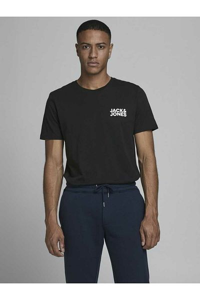 Jack & Jones Men's Black3 Jjecorp Logo Tee Ss O-Neck Noos T-Shirt 12151955-Black