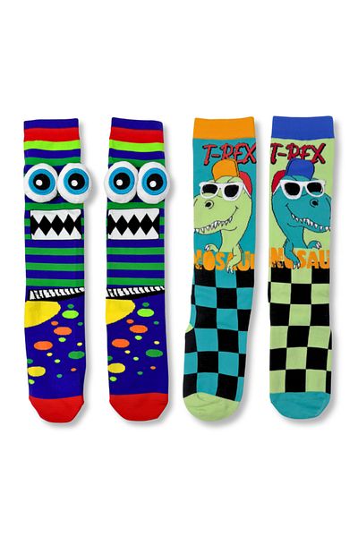 glitters Funky 3D High Socks for Kids & Teens – Fun Socks - Monster & Dinosaur