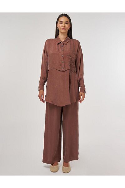 Kayra Embroidered Lyocell Double Suit Brown