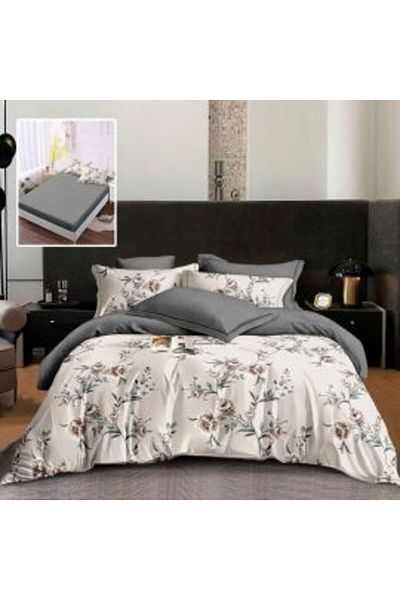 Ralex Double Bed Set Finet Cotton 6 Pieces with Mattress Cover, Gray, Pucioasa MIA