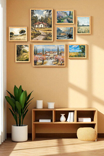 Muyika Design 8 Parça Ahşap Çerçeveli Mat PVC Koruyuculu Dekoratif Tablo Seti...