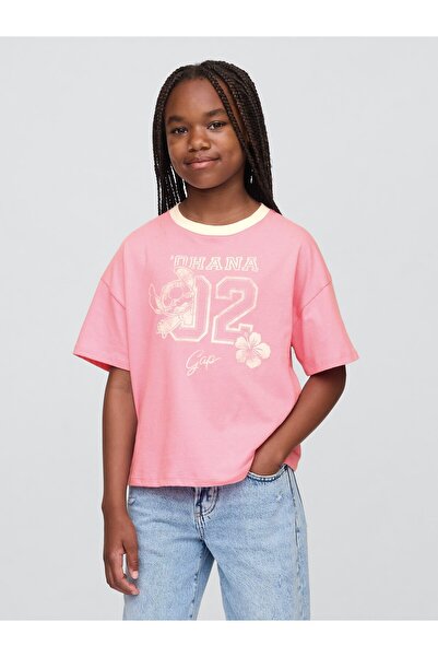 GAP Kız Çocuk Açık Pembe Lilo & Stitch Grafik T-Shirt