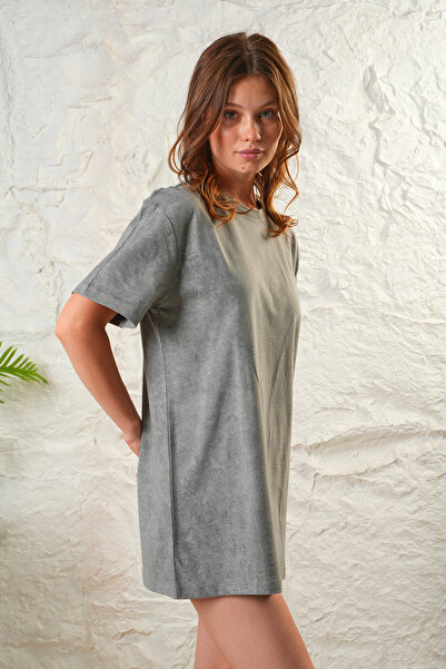 Avones Women's Acid Washed Tie-Dye Pattern Relaxed Fit Mini Length Dress