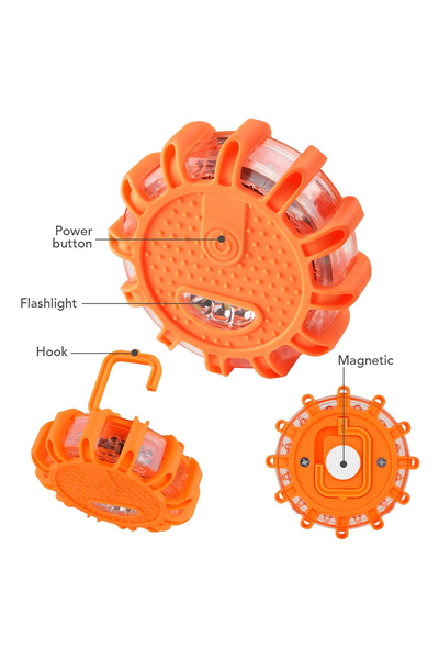 Mob LED Warning Light with 9 Flash Modes, Magnetic Base, Hook Mount, Waterproof Battery Operated