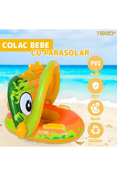 Teno Colac Inot cu Parasolar pentru Bebelusi Teno®, model pestisor, parasolar detasabil, 3-36 luni, verde