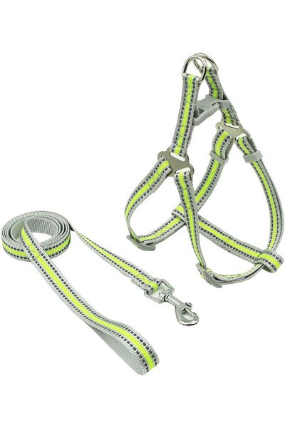 Mcdobexy reflective harness and leash set, nylon/plastic/metal, green, S