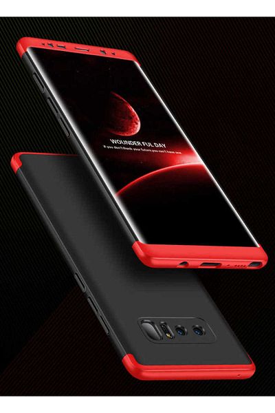 noktaks متوافق مع هاتف Galaxy Note 8 - غطاء 3 قطع مضاد لبصمات الأصابع - أسود-أحمر - T1498
