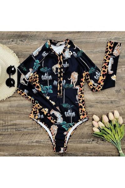 Mixbo Mixbo One Piece Swimsuit, Scuba, Long Sleeve, Tiger Style, size M