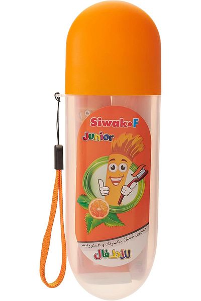 SIWAK.F Orange-colored kids toothpaste pack with free S/M brush