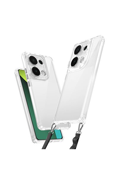 noktaks Redmi Note 13 Pro 4g Compatible Case Snap Cover with Airbag and Attachable Strap-Transparent-T34794