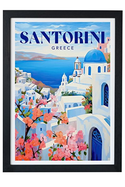 gxe.art Pictură cu poster cu cadru negru de Santorini, Grecia