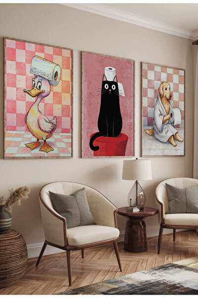 21mxm Imprimeu pe pânză cu citate amuzante pentru baie – Artă umoristică cu animale pentru toaletă, set de postere digitale pentru case ciudate