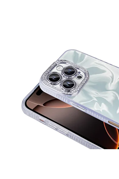 noktaks iPhone 16 Pro Max Compatible - Esila Cover with Shiny Stone Detail Design with Airbag Case - Pink - T34960