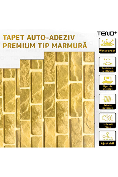 Teno Set 100x Tapet Marmura Premium 3D Teno®, suprafata acoperire 18 mp, 30x60 cm, model 60, auriu