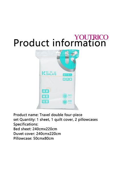 Youtrico 4pcs Double travel disposable set, bedding, quilt cover, bed sheet, pillowcase